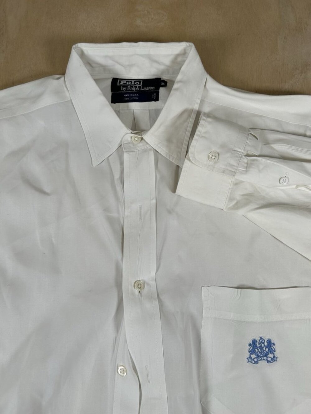 Vintage Polo Ralph Lauren Button Up Shirt Mens XL White Lion Embroidered Crest